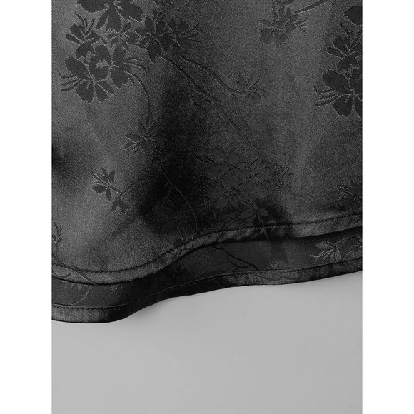 Men's Satin Floral Print Button Down Front Lapel Collar Solid Short Sleeve Shirt - Picture 7 of 9